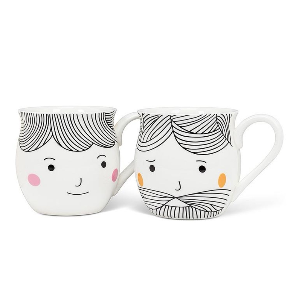 His & Hers Mugs, Bone China 16oz - Set of Two
